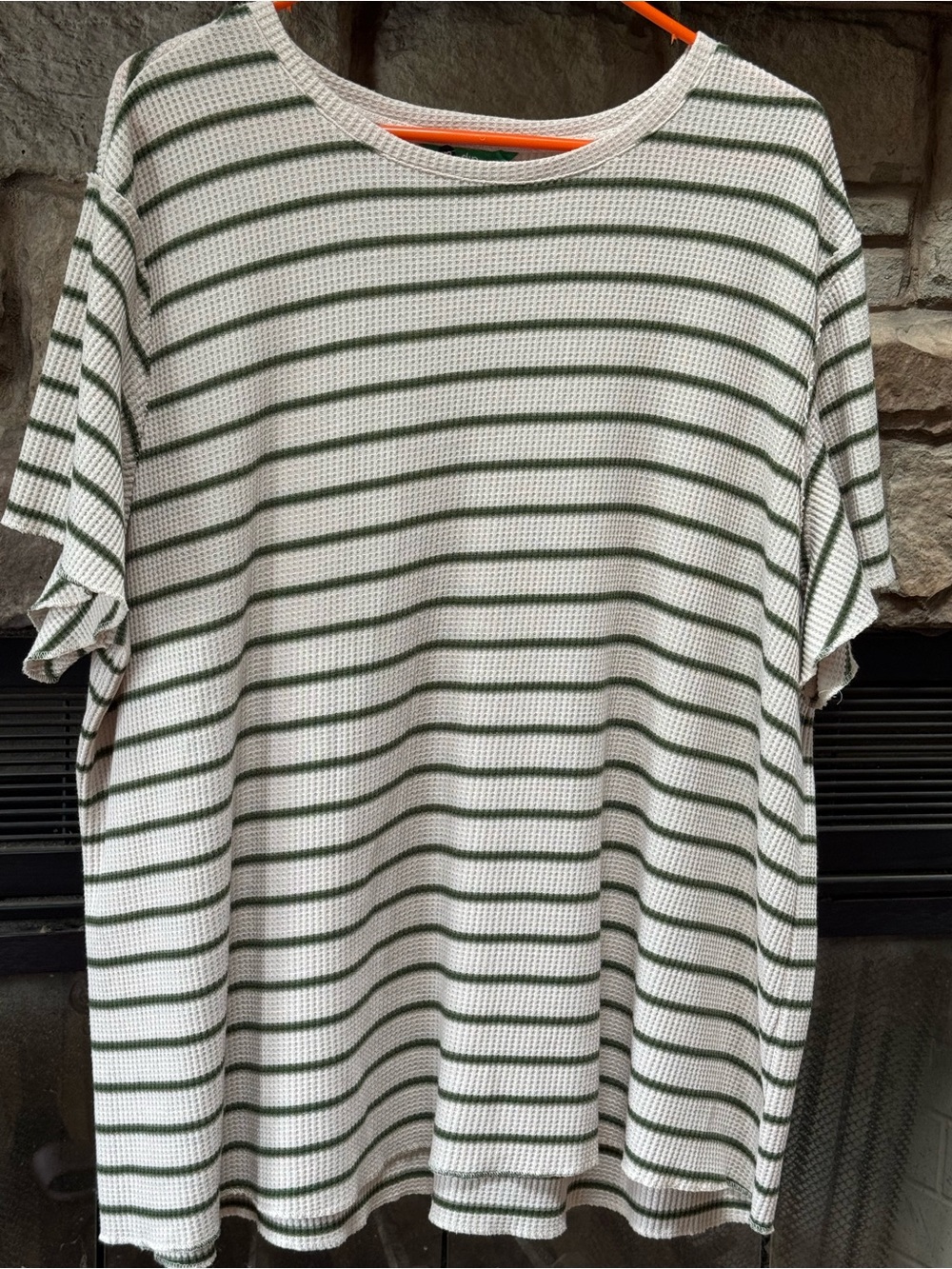 Cream & Green Striped Knit Top